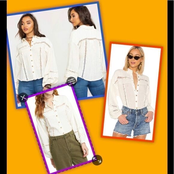 FREE PEOPLE Summer Stars Button down Top in Ivory L NWOT - Picture 2 of 10